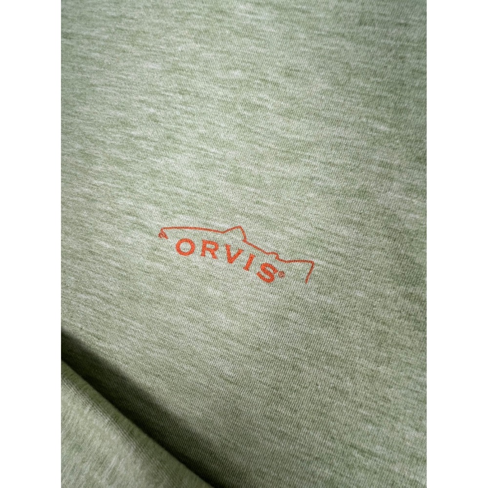 Orvis Trout Bum Mens XL Long Sleeve T-Shirt Heather Green Orange Stitching - Picture 2 of 9